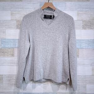 Parisian Signature 100% Cashmere Collared V Neck Sweater Gray Womens XL